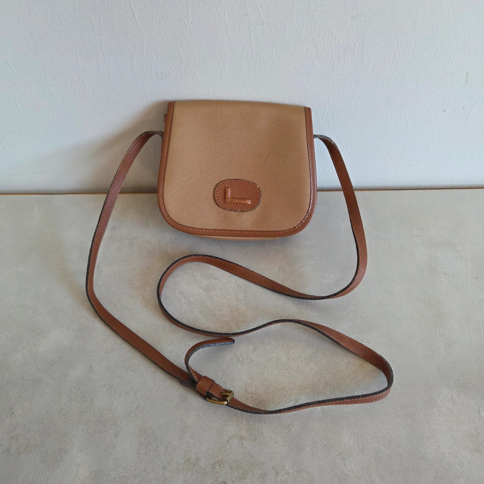Sac bandoulière mini bag Lancel vintage toile et cuir