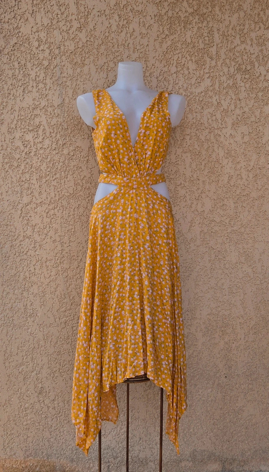 Robe longue motif fleur floral jaune taille S bohème