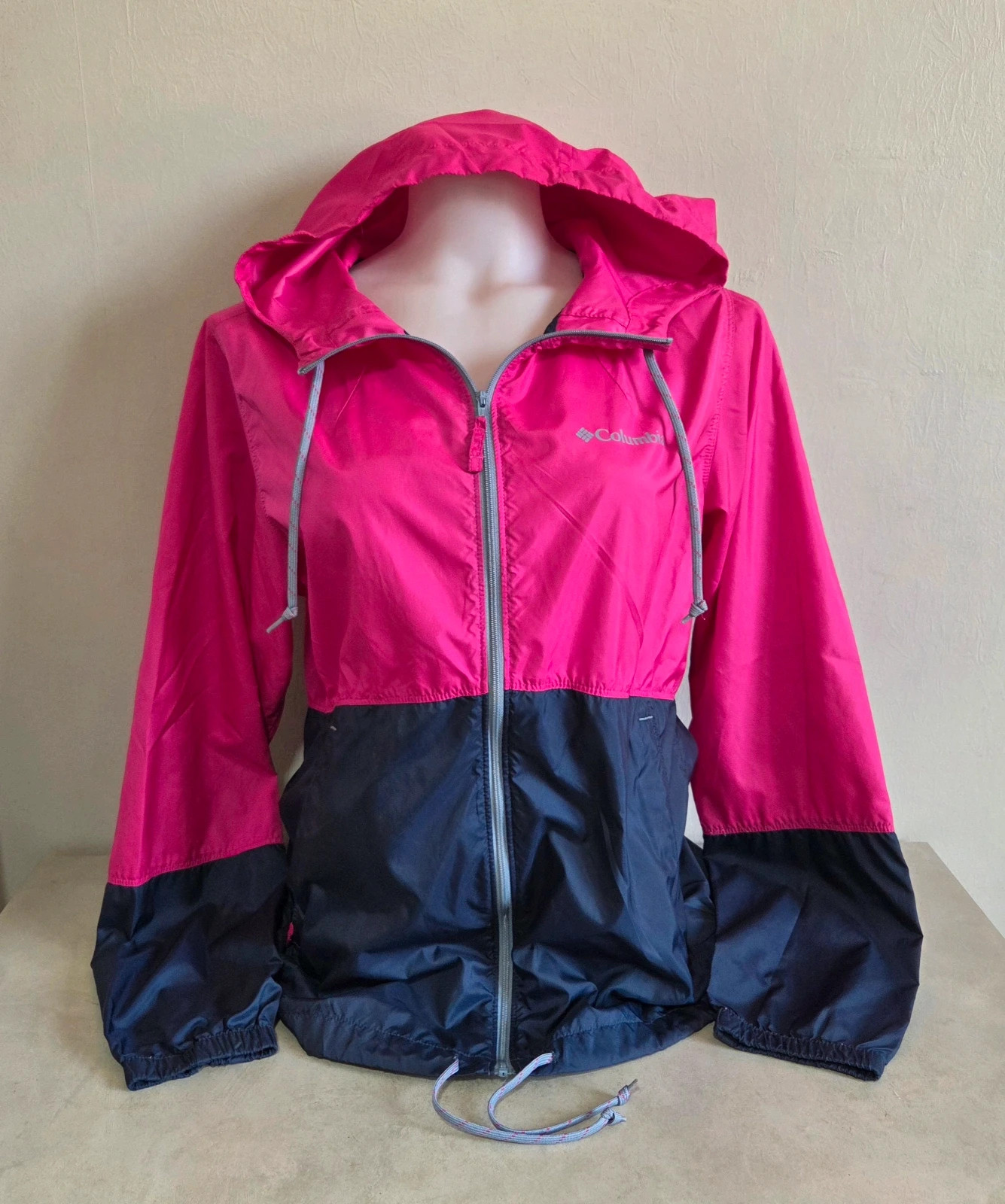 Veste légère coupe vent columbia rose bleu capuche taille S