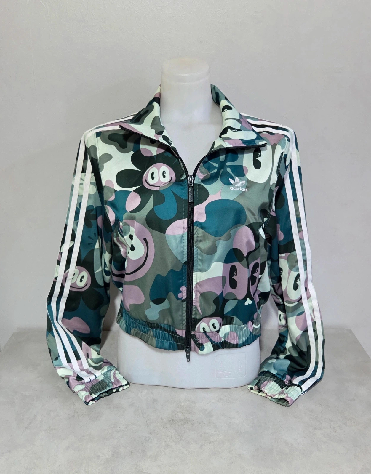 Veste double zip Adidas smiley vert turquoise blanc taille S