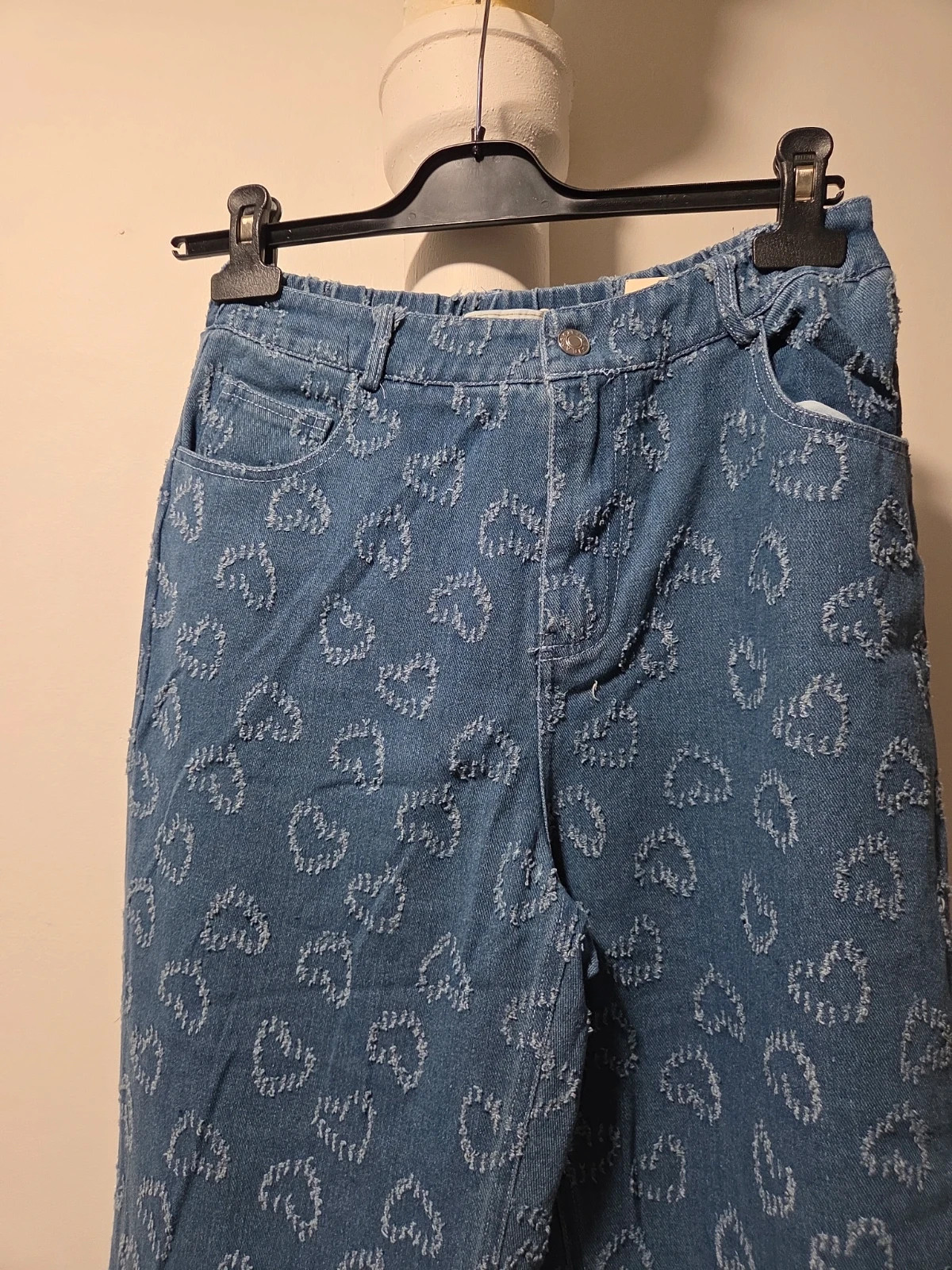 Jean large bleu denim imprimé cœurs - in april 1986 - Taille M/L – In April 1986 – taille M / 38 / 10 2