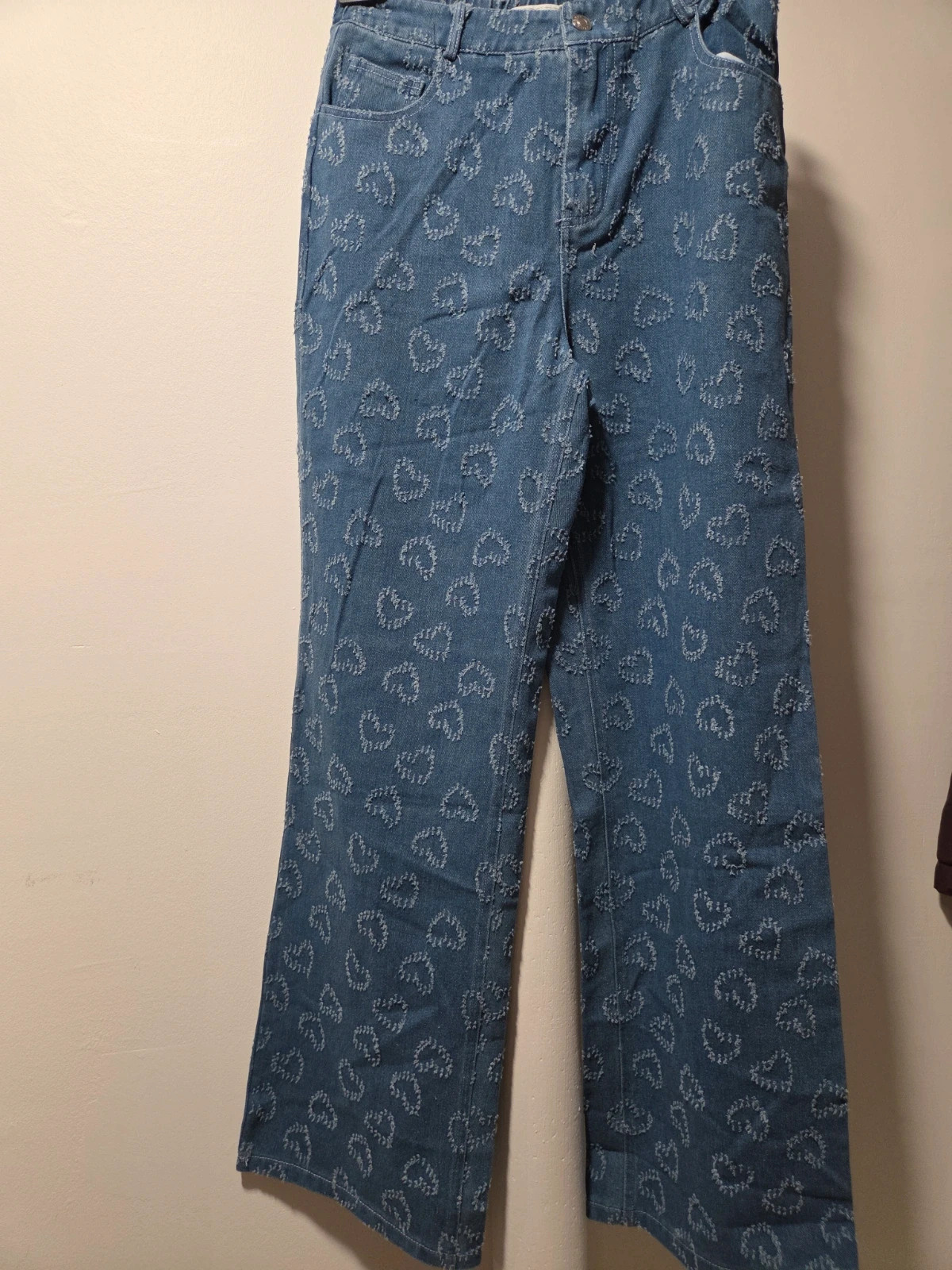 Jean large bleu denim imprimé cœurs - in april 1986 - Taille M/L