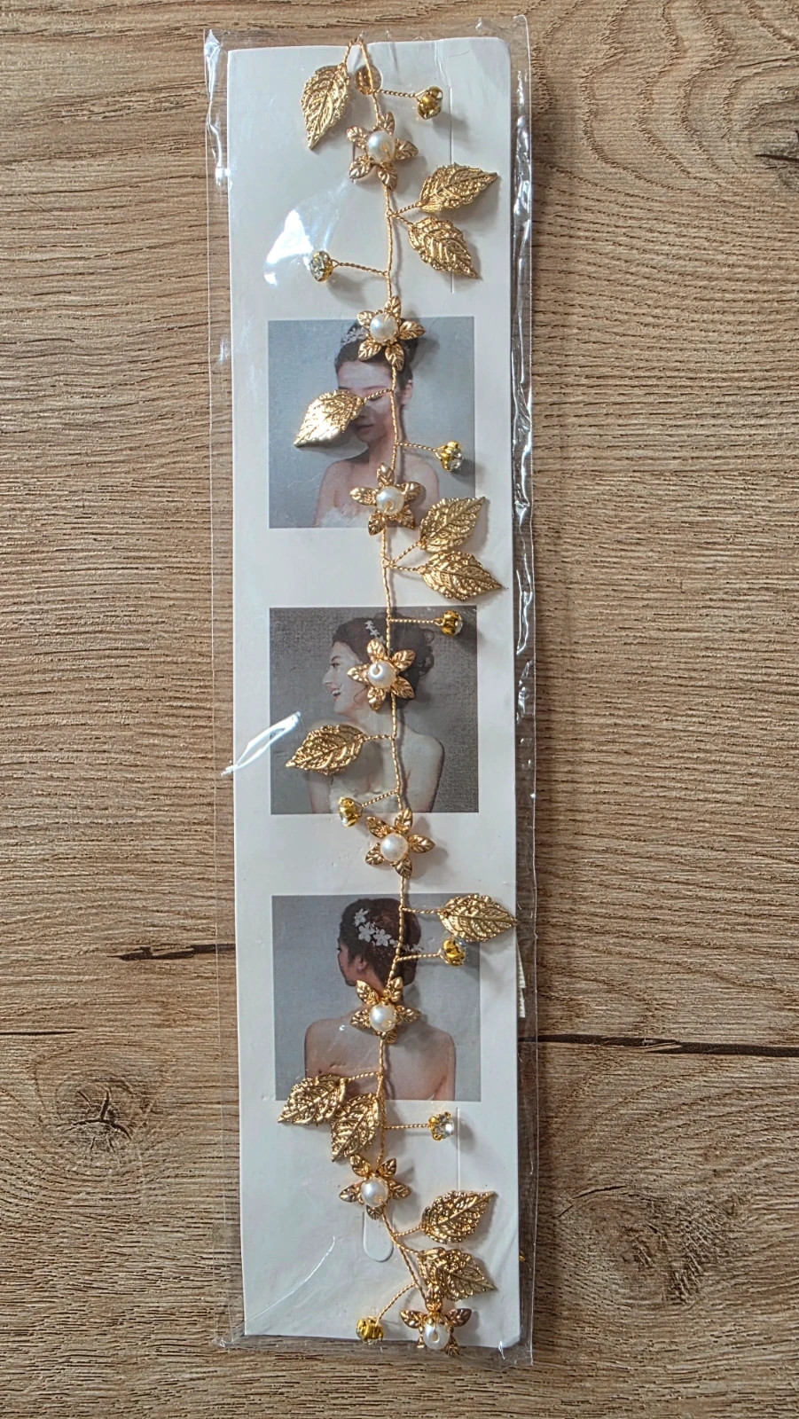 Diadema nupcial hojas doradas y perlas / Tocado de novia NUEVO