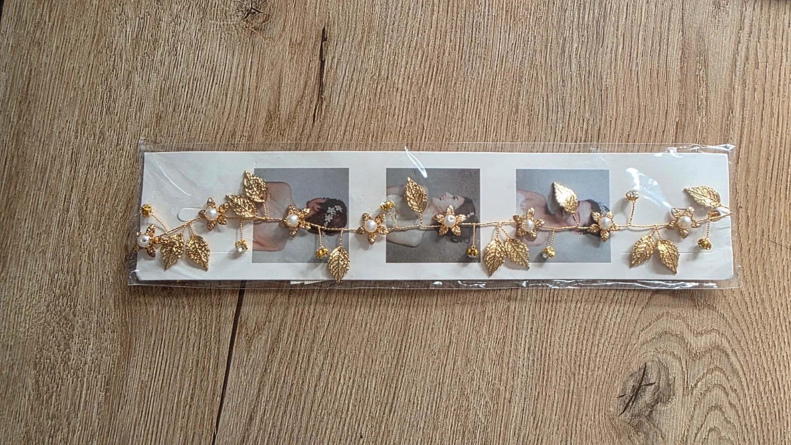 Diadema nupcial hojas doradas y perlas / Tocado de novia NUEVO 3