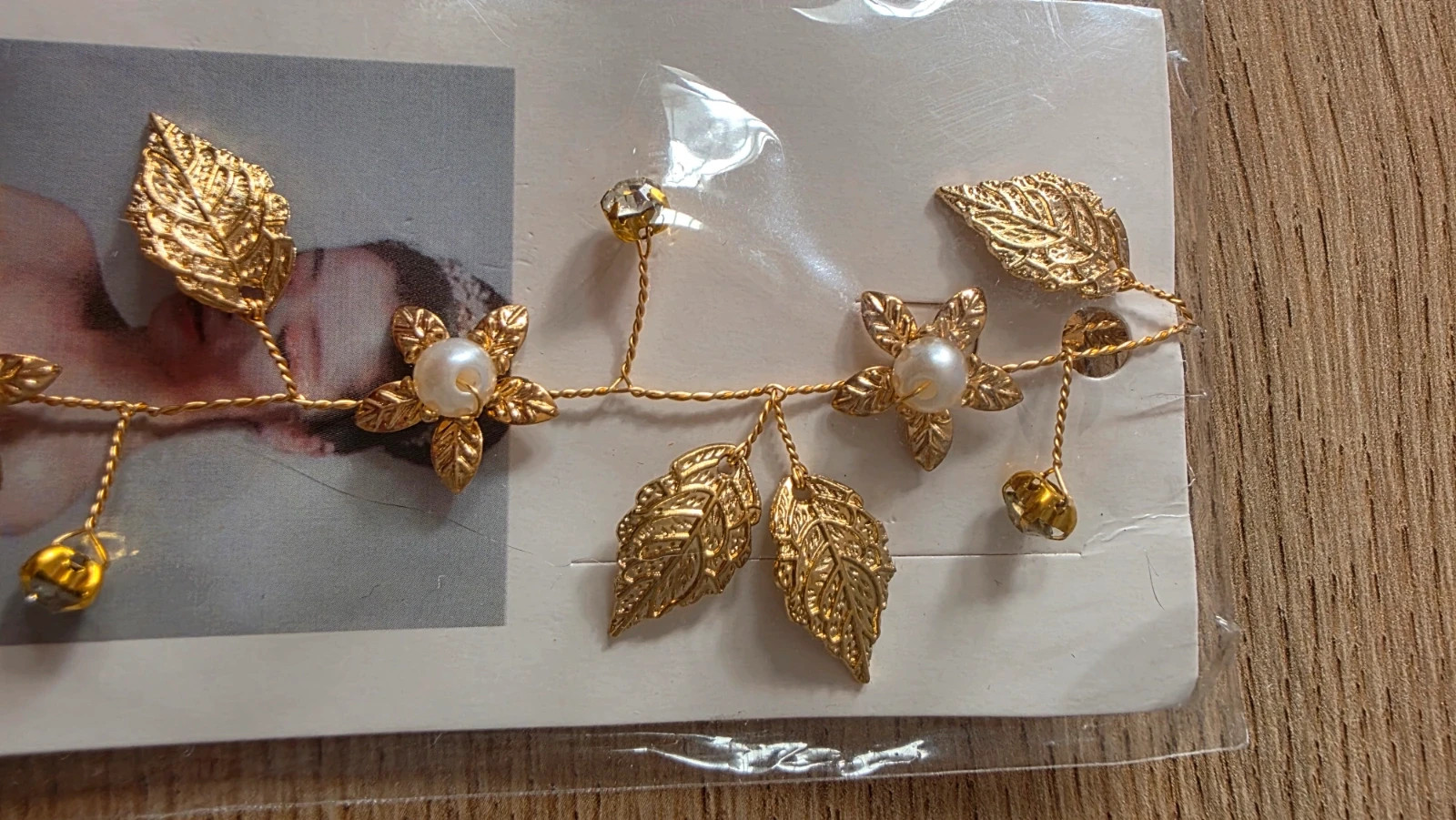 Diadema nupcial hojas doradas y perlas / Tocado de novia NUEVO 5