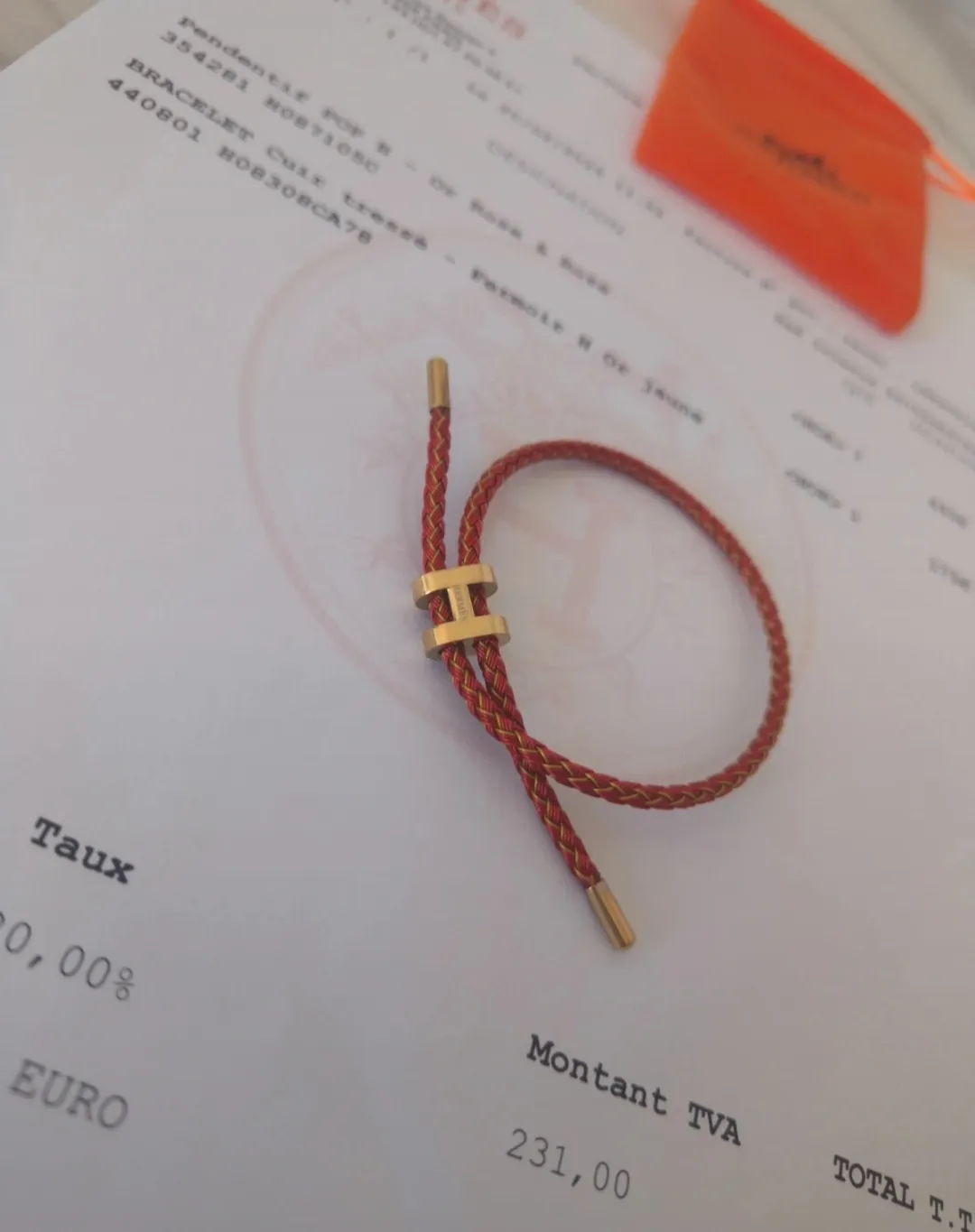 Bracelet Hermès Cuir tressé Or Rose 2