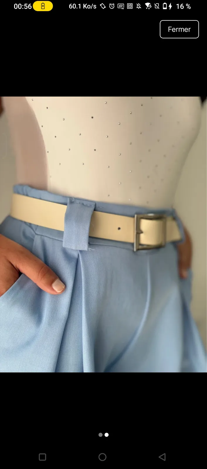 Light Blue Wide-Leg Trousers with Belt 4