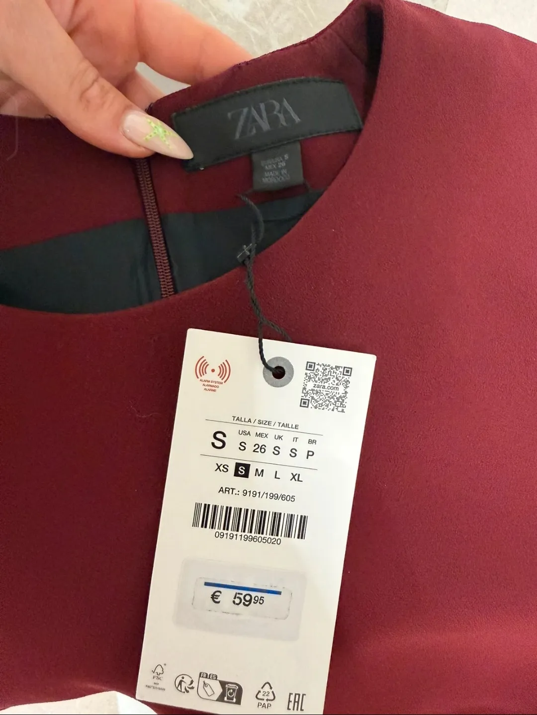 Burgundy Puff Sleeve Mini Dress Zara size s 4