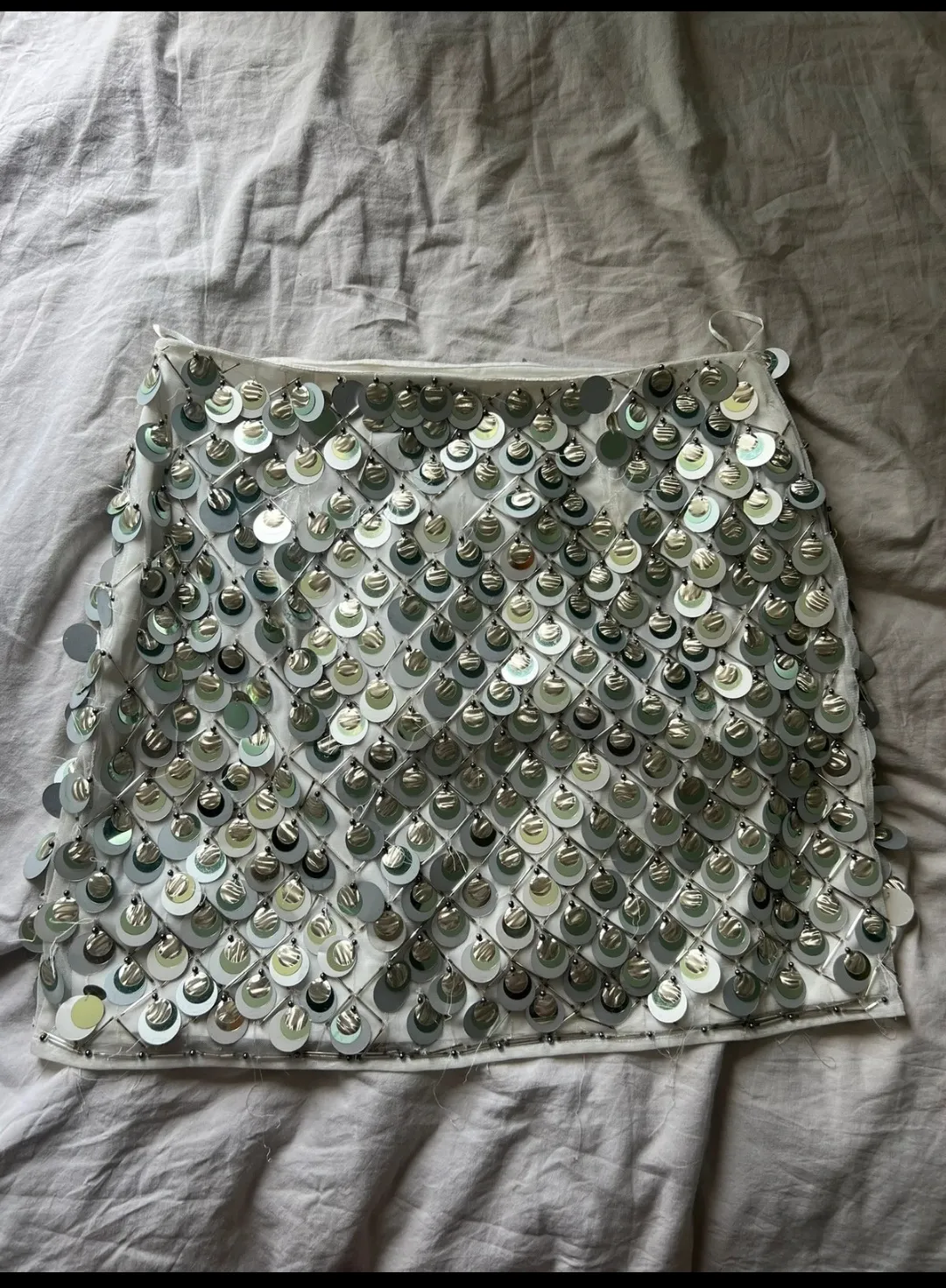 Sequin Skirt Silver Green Mini