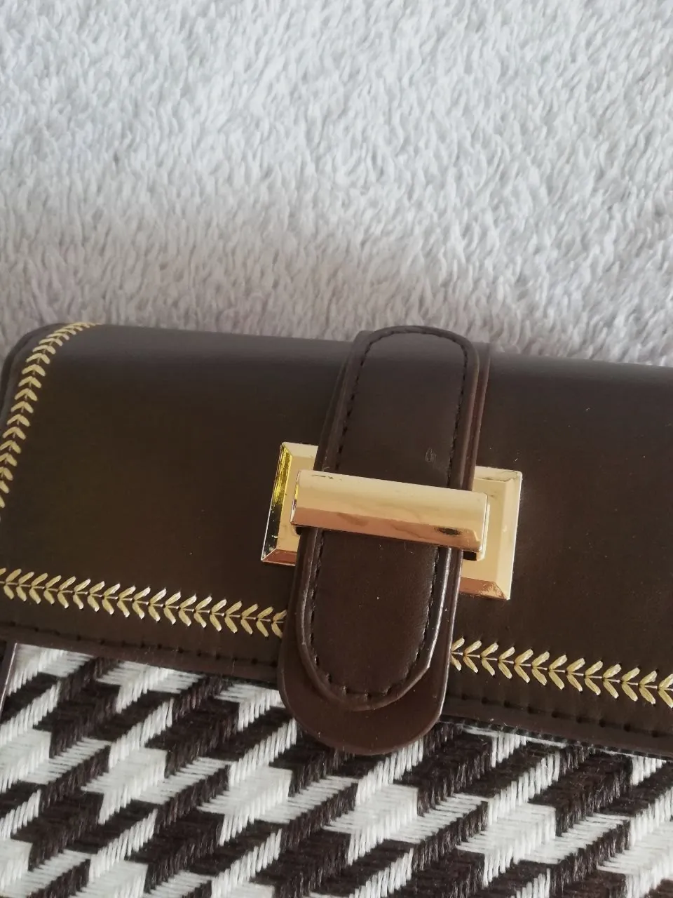 Sac à main marron motif pied-de-poule – Sans marque – taille Taille unique 4