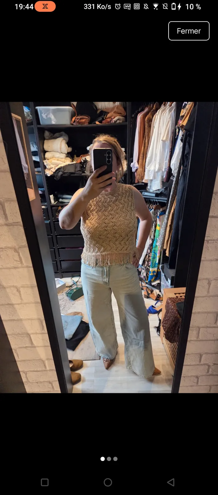 Top crochet beige franges femme 4