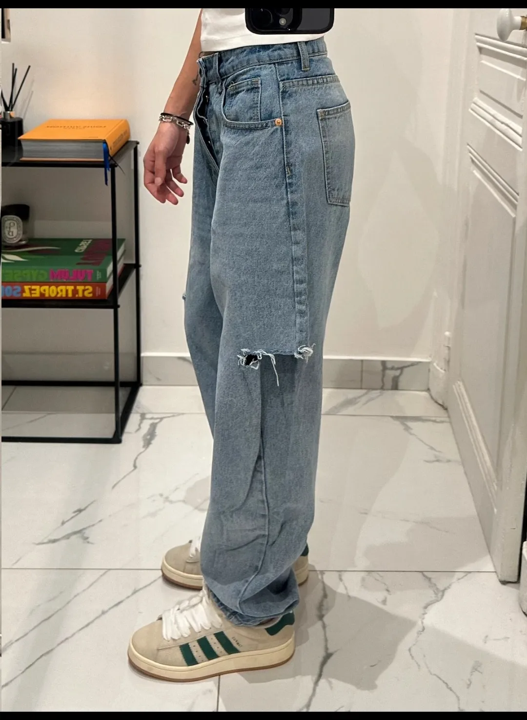 Jean bleu déchiré taille haute loose 2