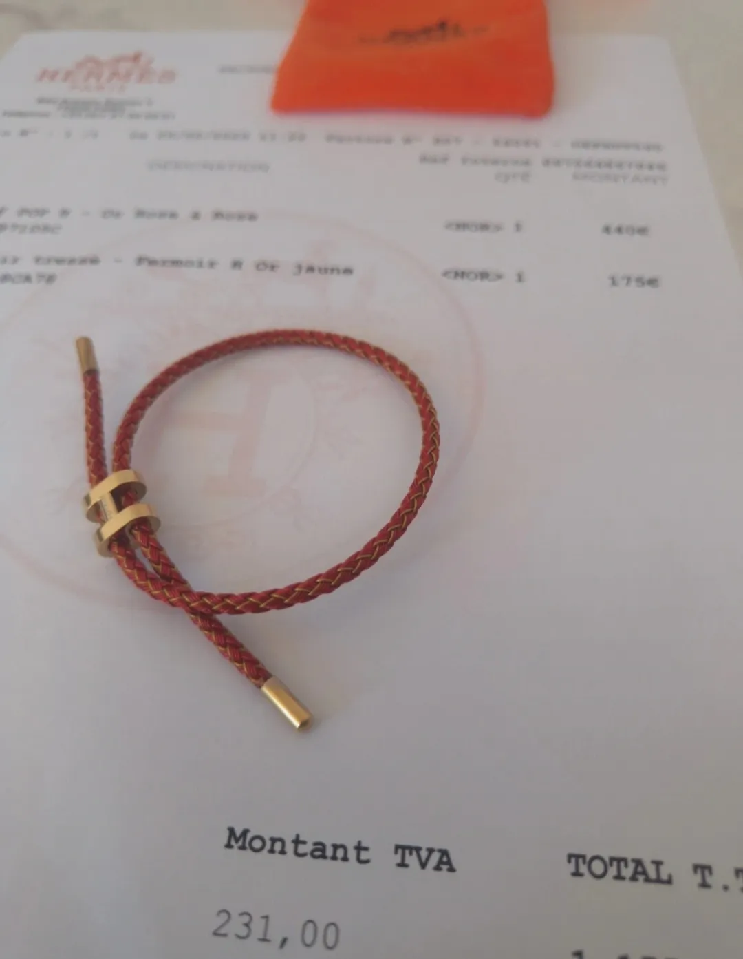 Bracelet Hermès Cuir tressé Or Rose 6