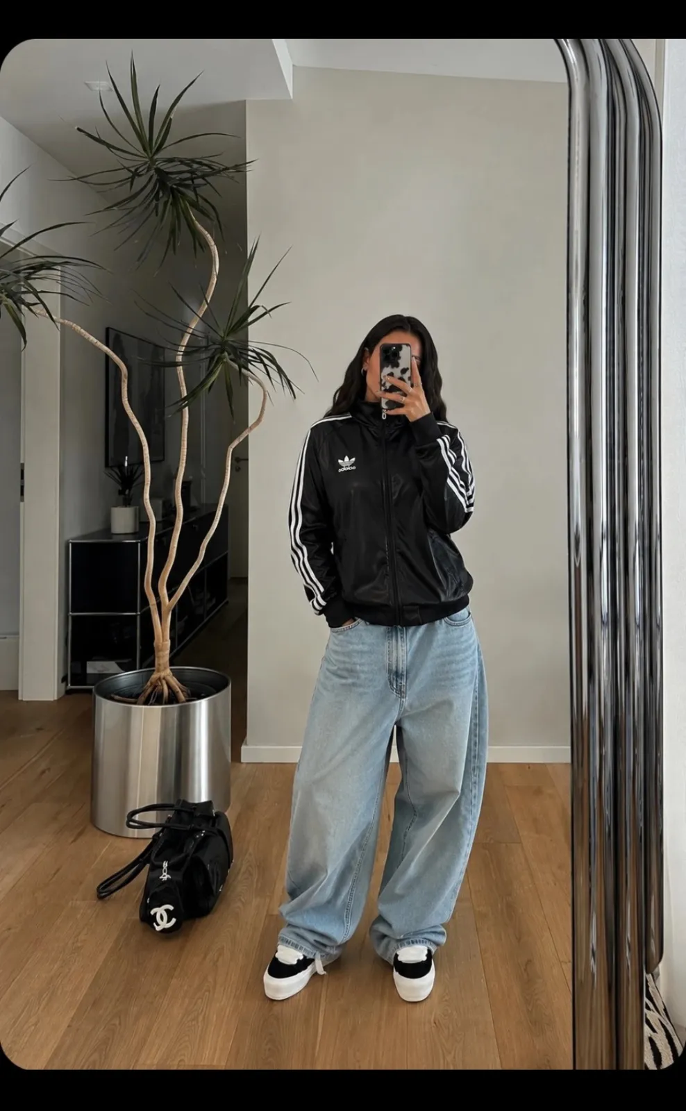 Adidas Veste de survêtement noire trois bandes