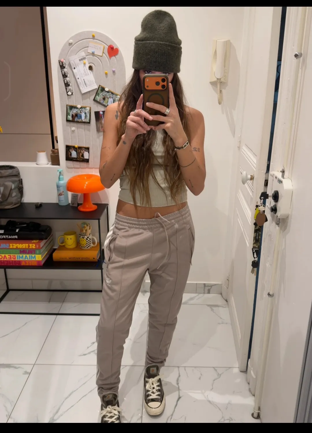 Pantalon cargo gris clair femme