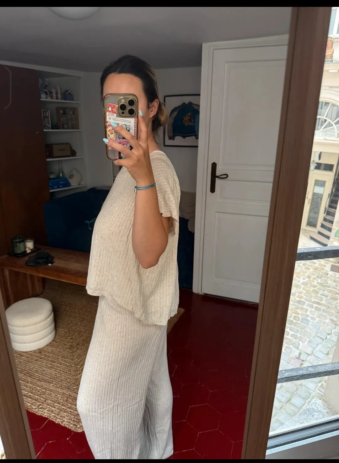 Ensemble côtelé crème t-shirt pantalon 3