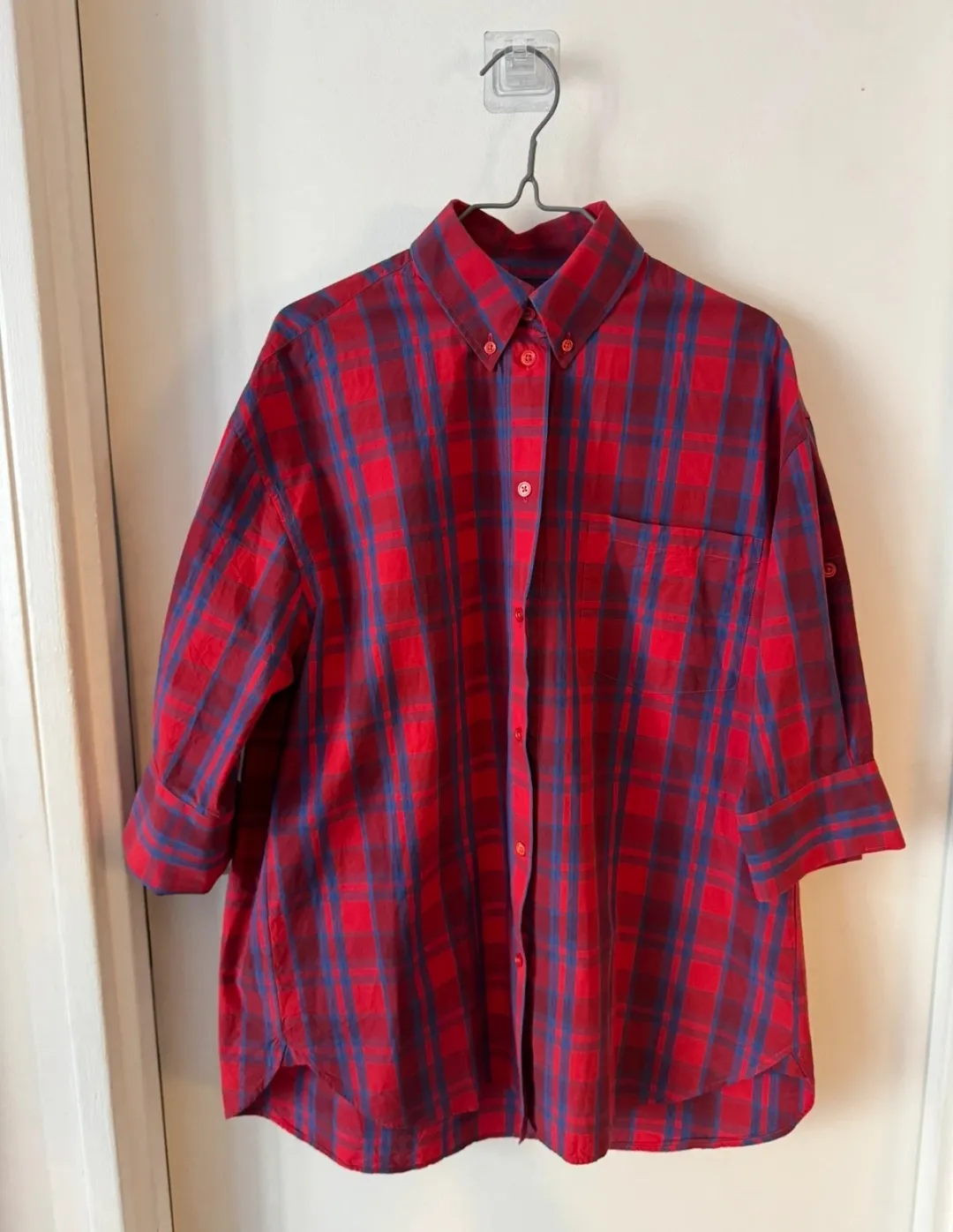 Chemise à carreaux rouge et bleu oversize