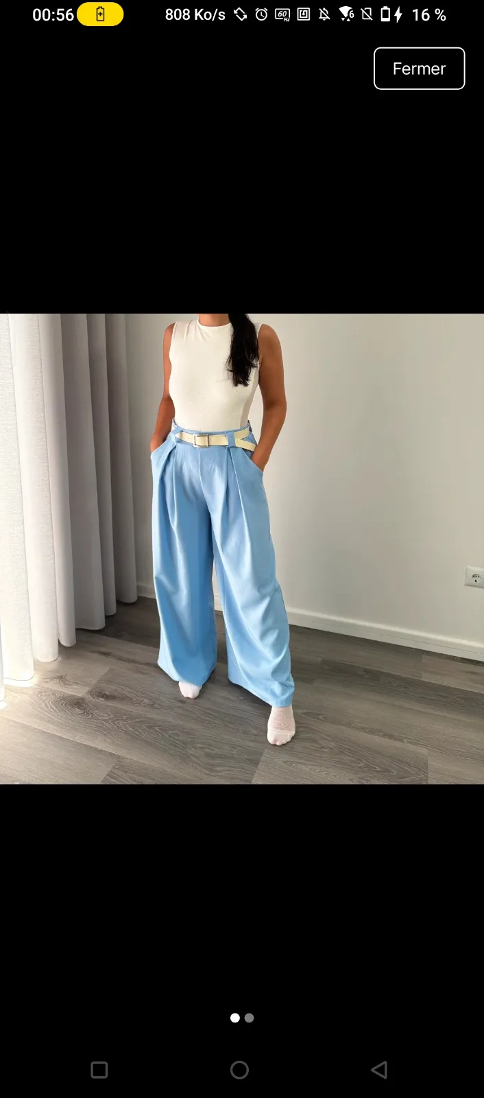 Light Blue Wide-Leg Trousers with Belt 3