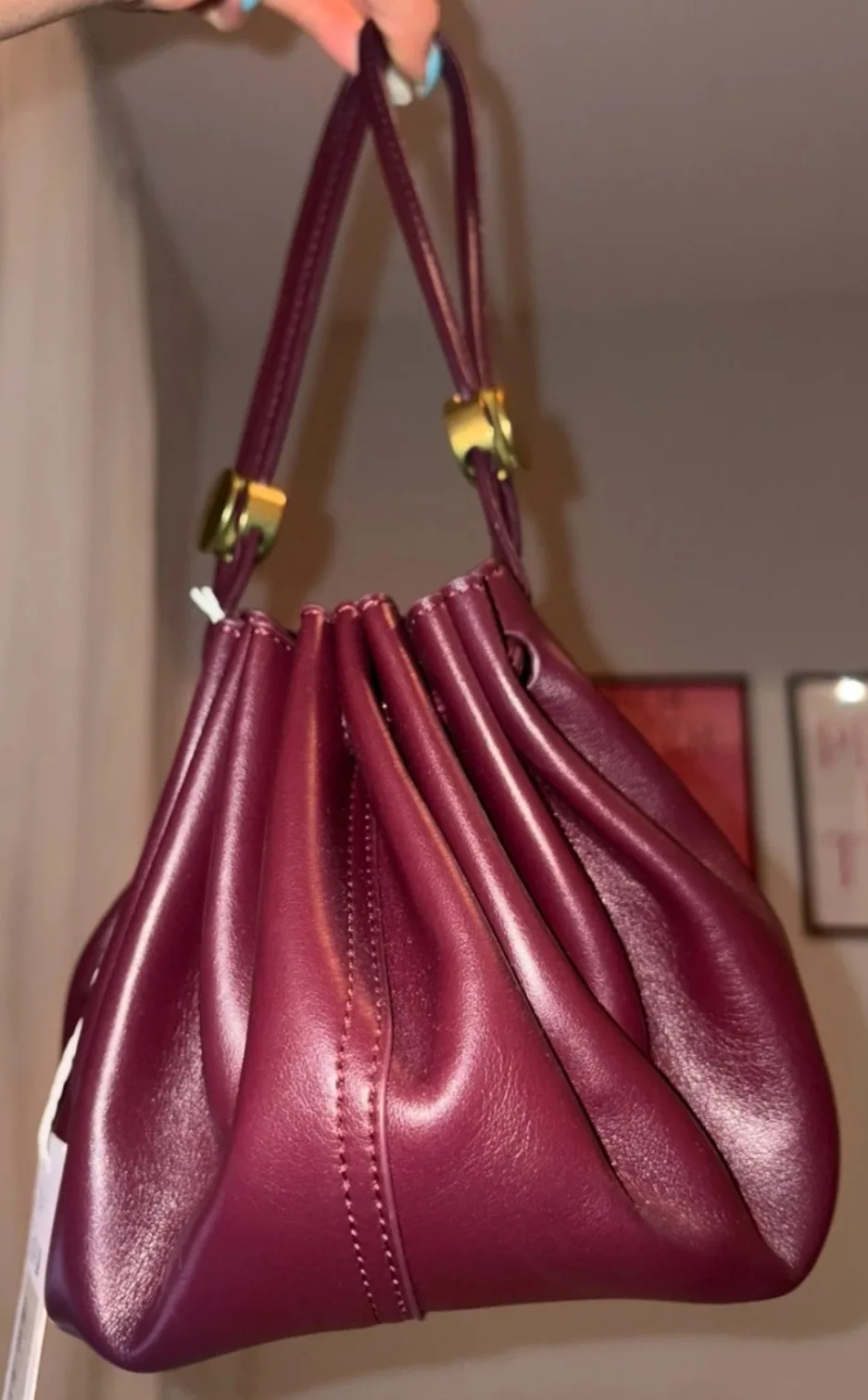 Sac à main bordeaux cuir plissé 3
