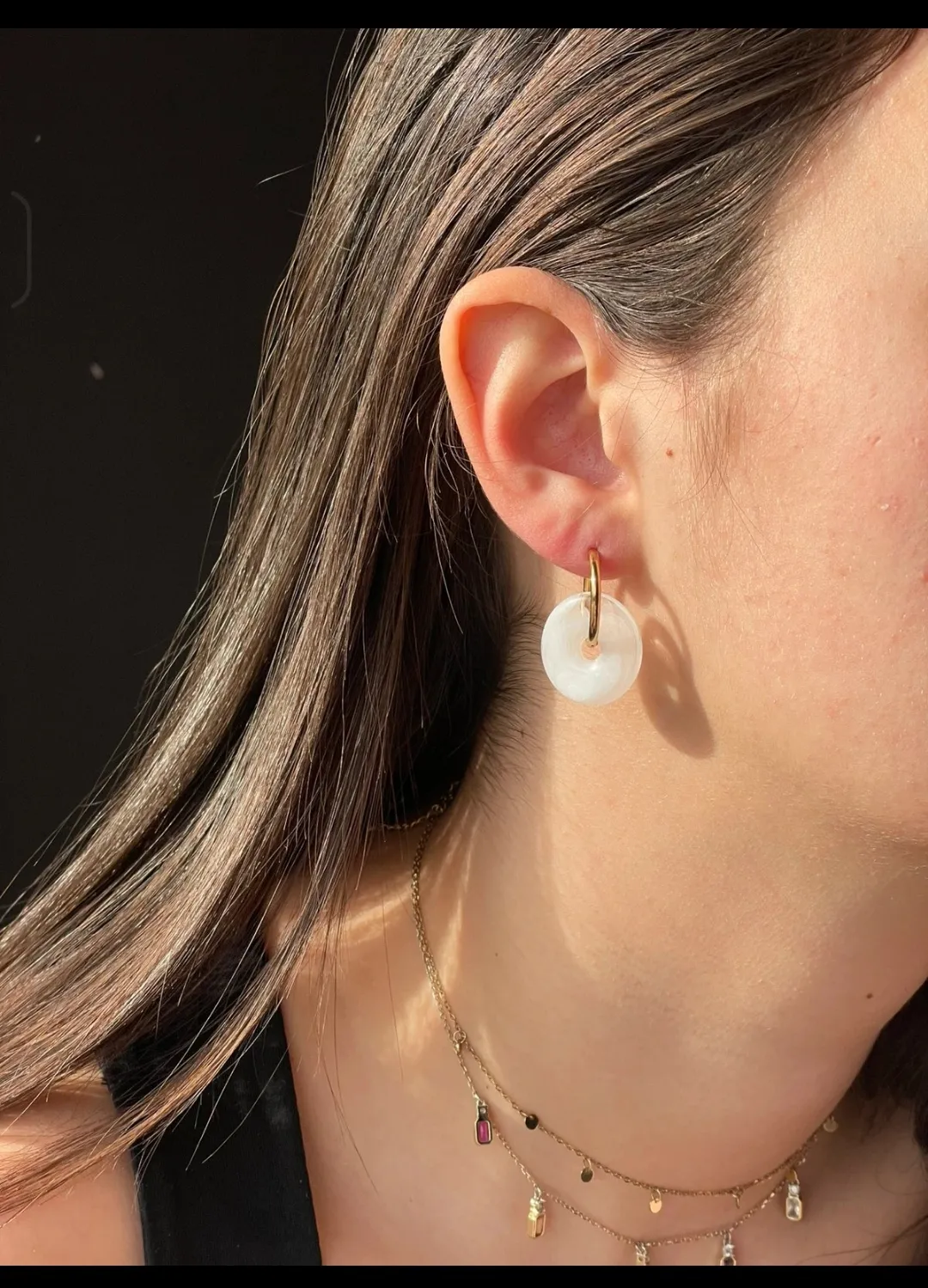Boucles d'oreilles perles blanches doré