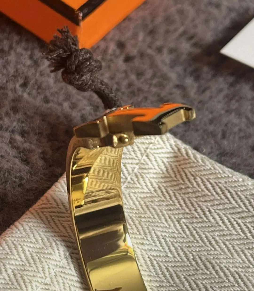 Bracelet Hermès Clic H émail blanc orange 3