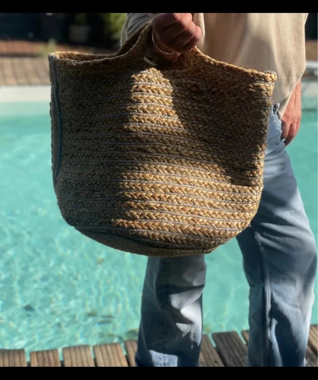Sac panier en paille naturelle tressée