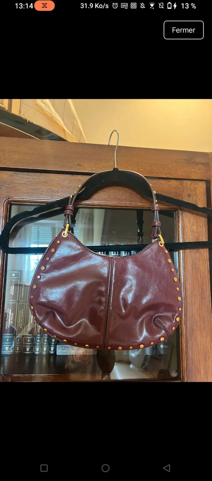 Sac à main cuir bordeaux clous dorés 2