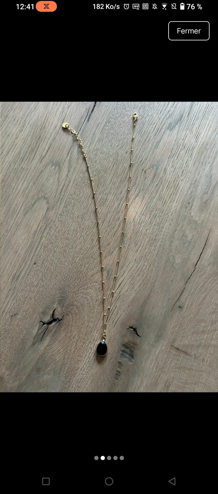 Collier Pépite doré pendentif pierre noire 5