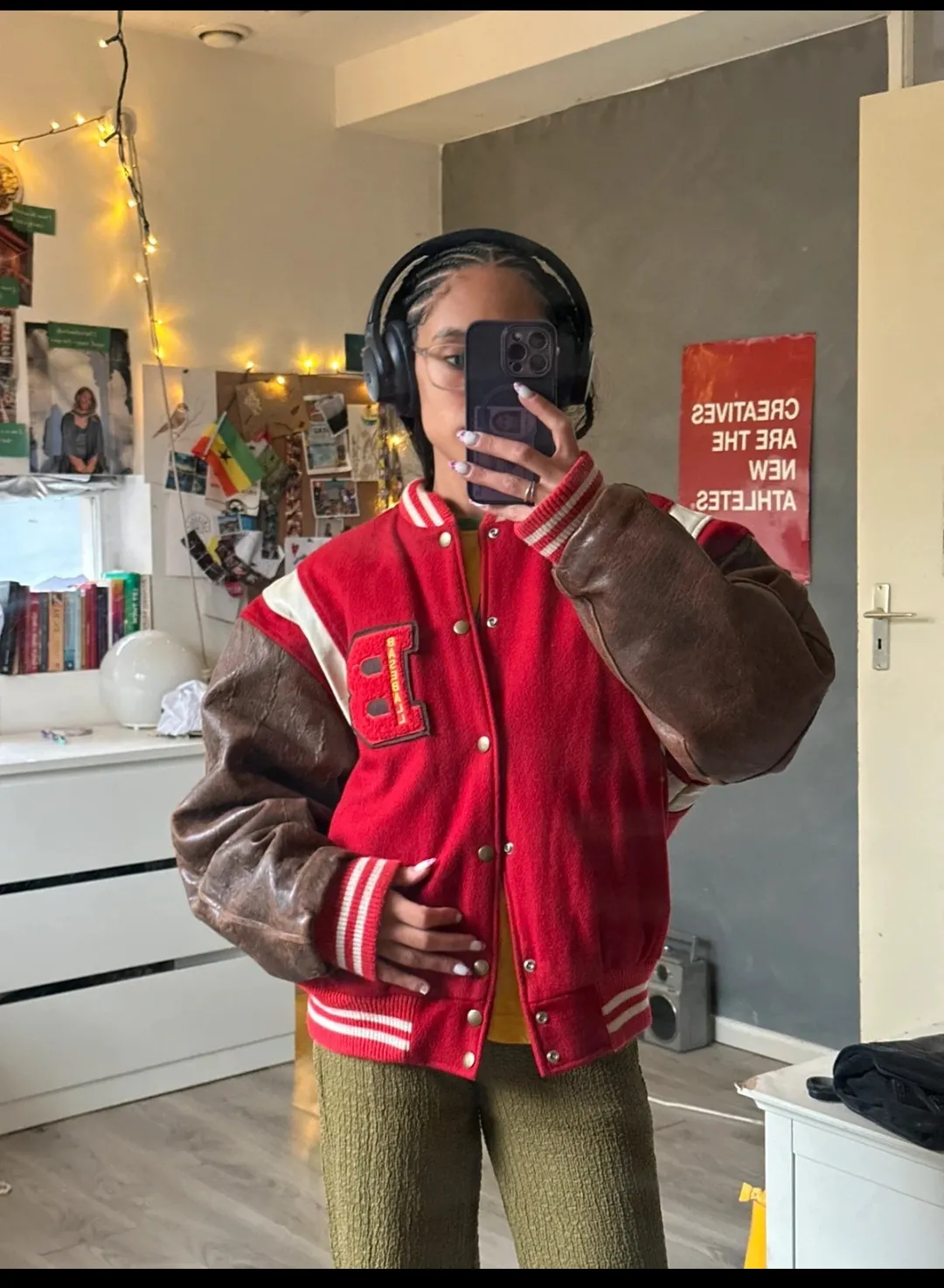 Blouson teddy rouge et marron vintage
