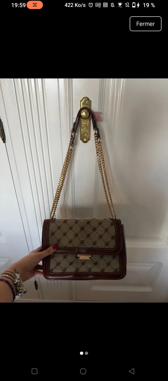 Sac à main chaîne motif monogramme bordeaux 3