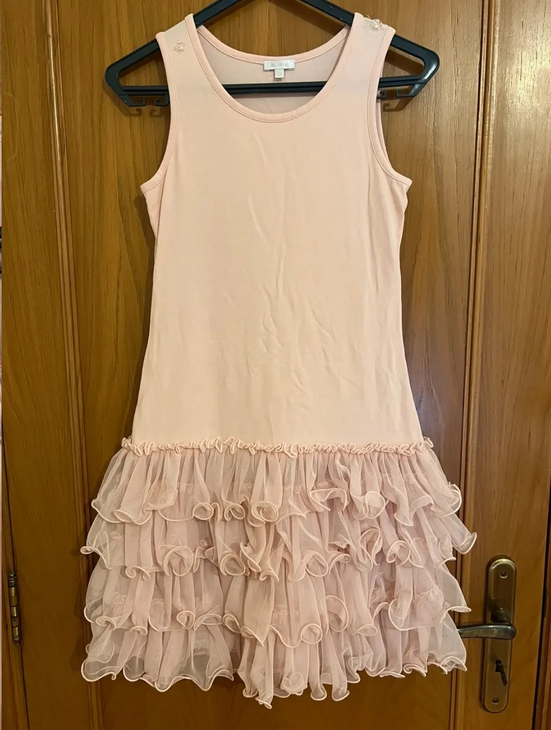 Robe rose poudré volants perles enfant 3