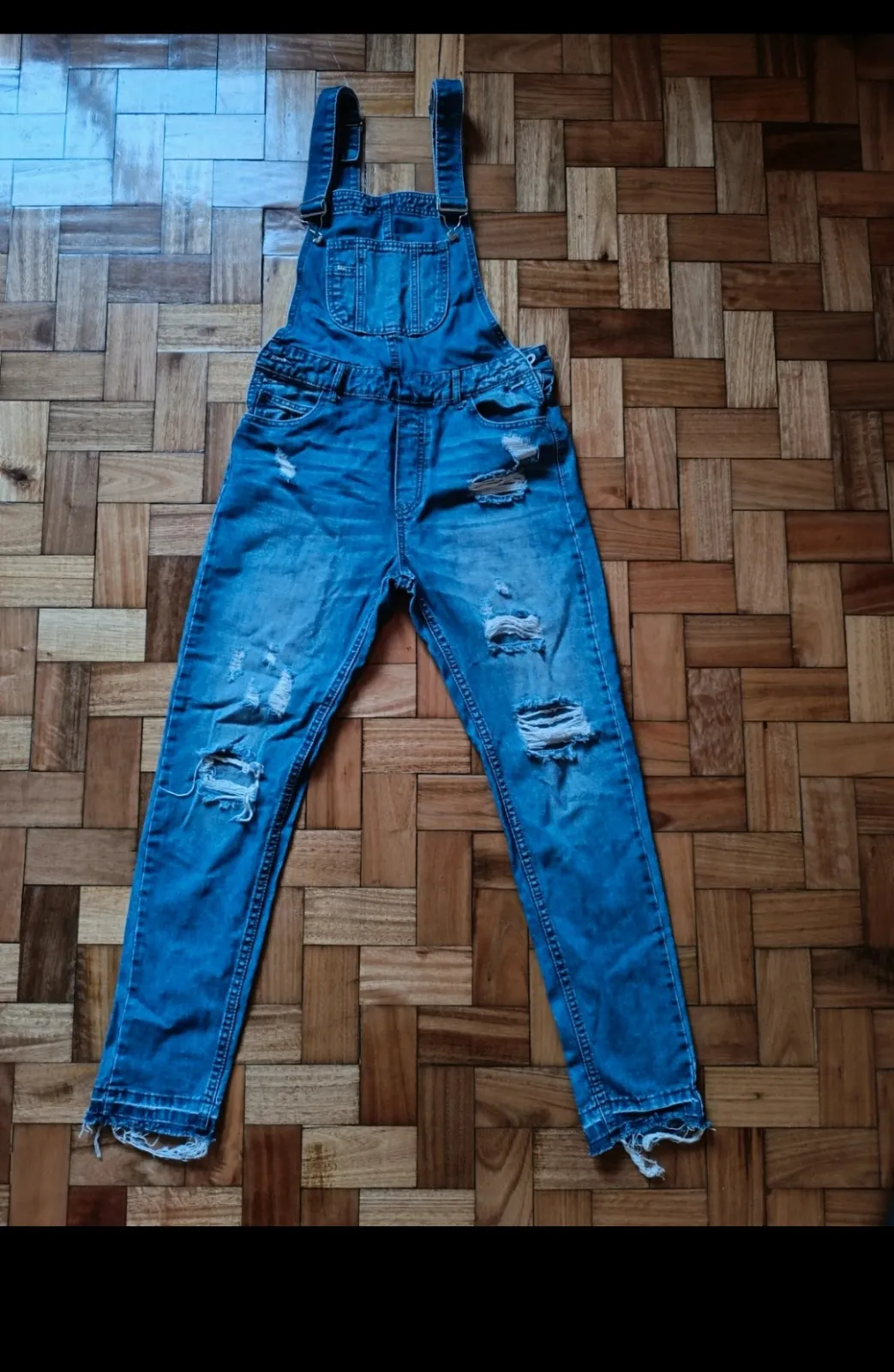 Blue Denim Jeans Distressed Cropped 2