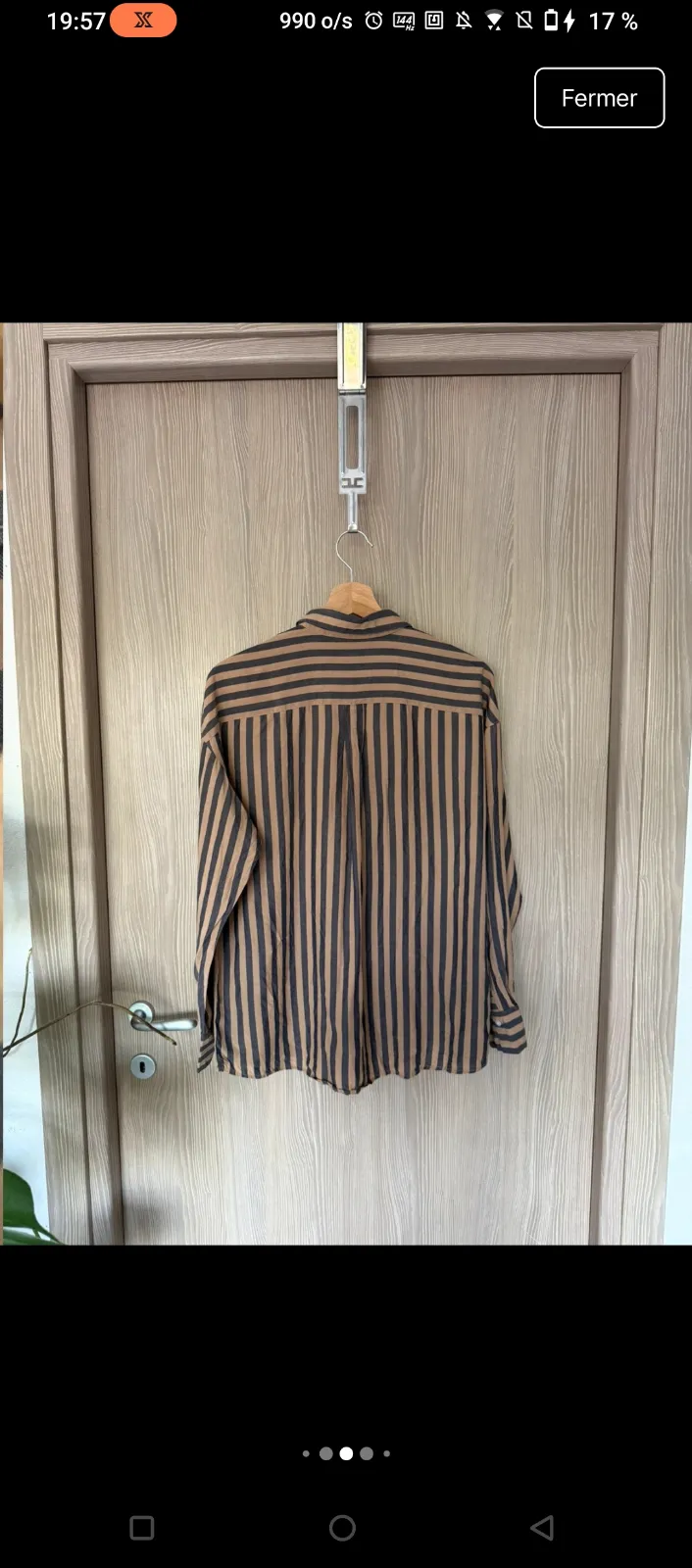 Chemise rayée noire beige manches longues 5
