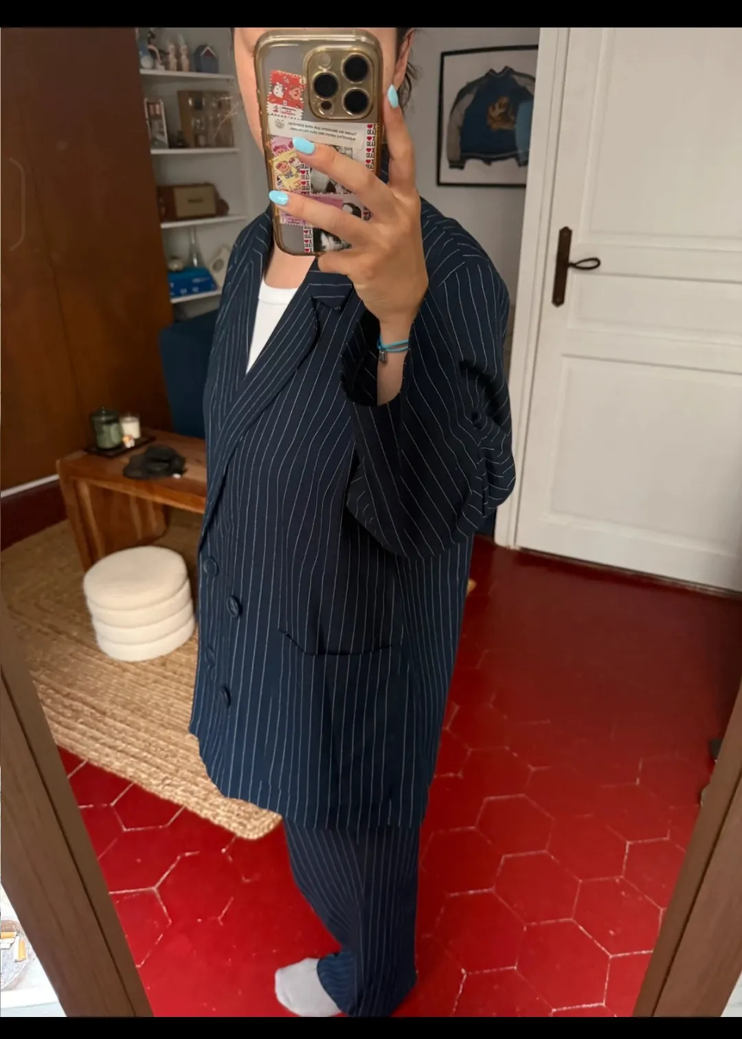 Navy Pinstripe Blazer Oversized Suit 2