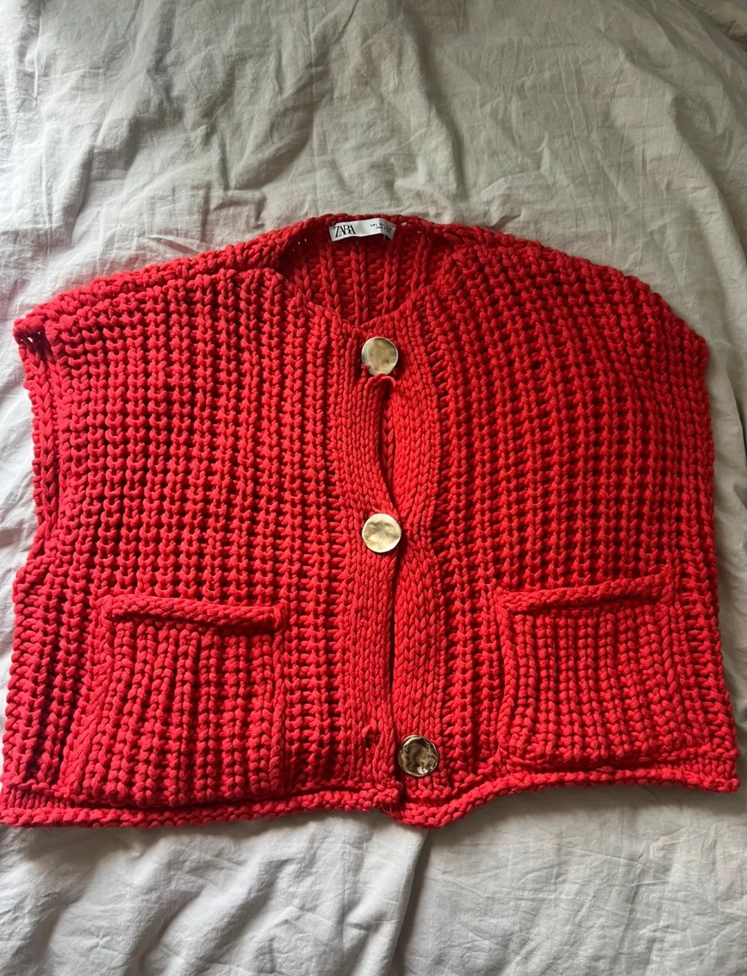 Red Knit Button-Up Vest 3