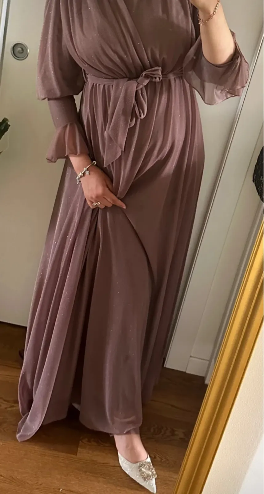 Robe longue mauve fluide manches