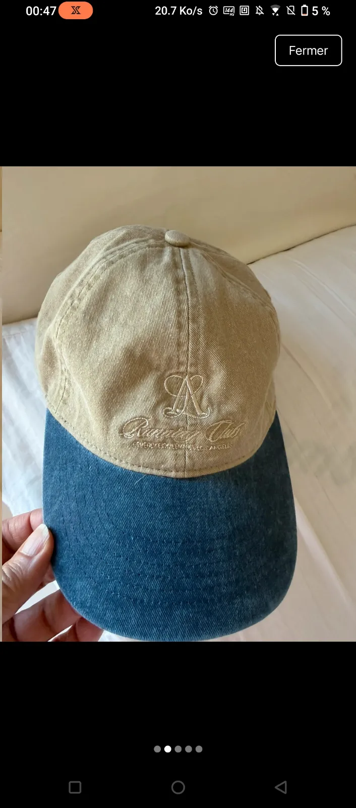 Casquette bicolore beige et bleu marine 2