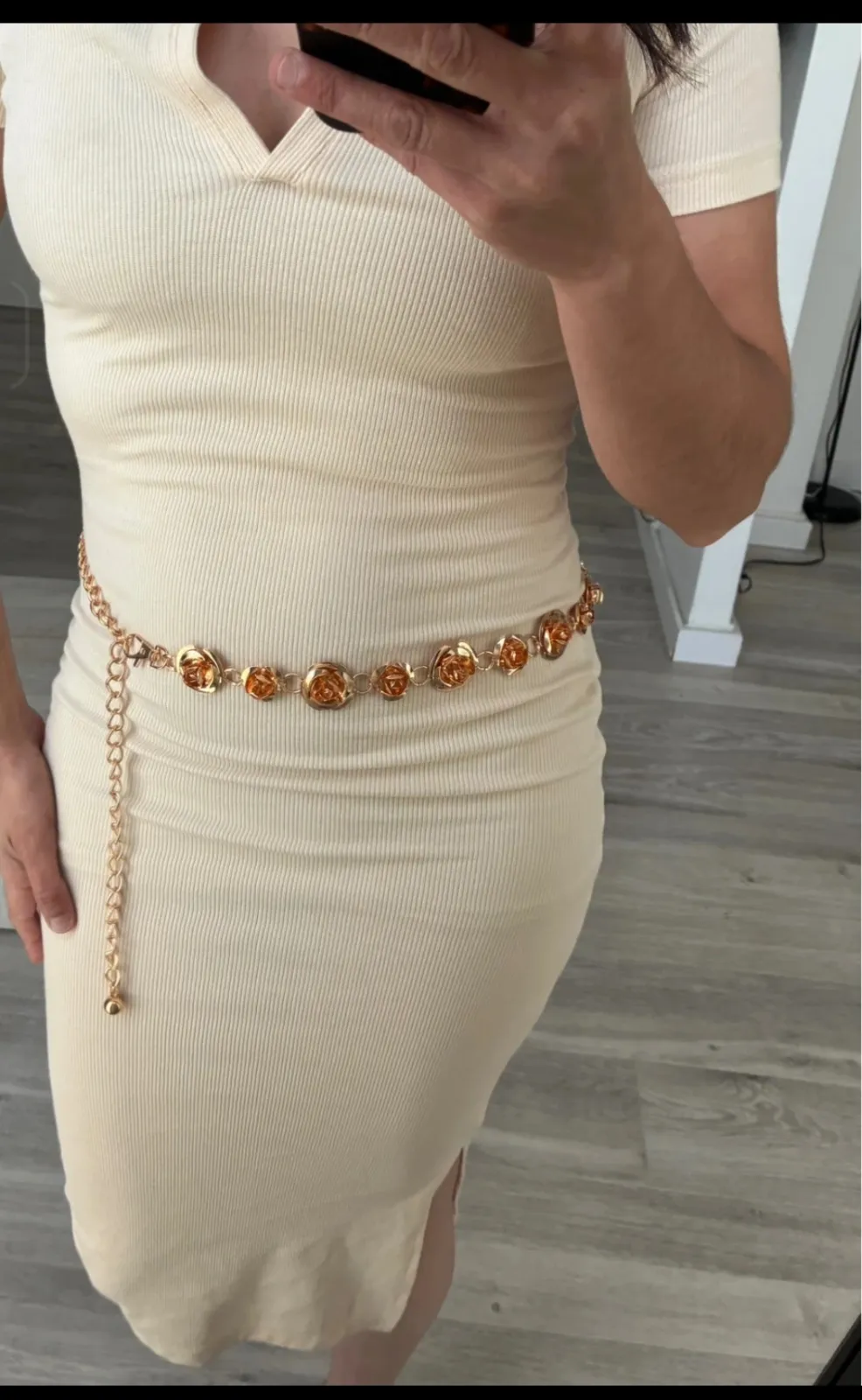 Cream Ribbed Midi Dress with Collar 2