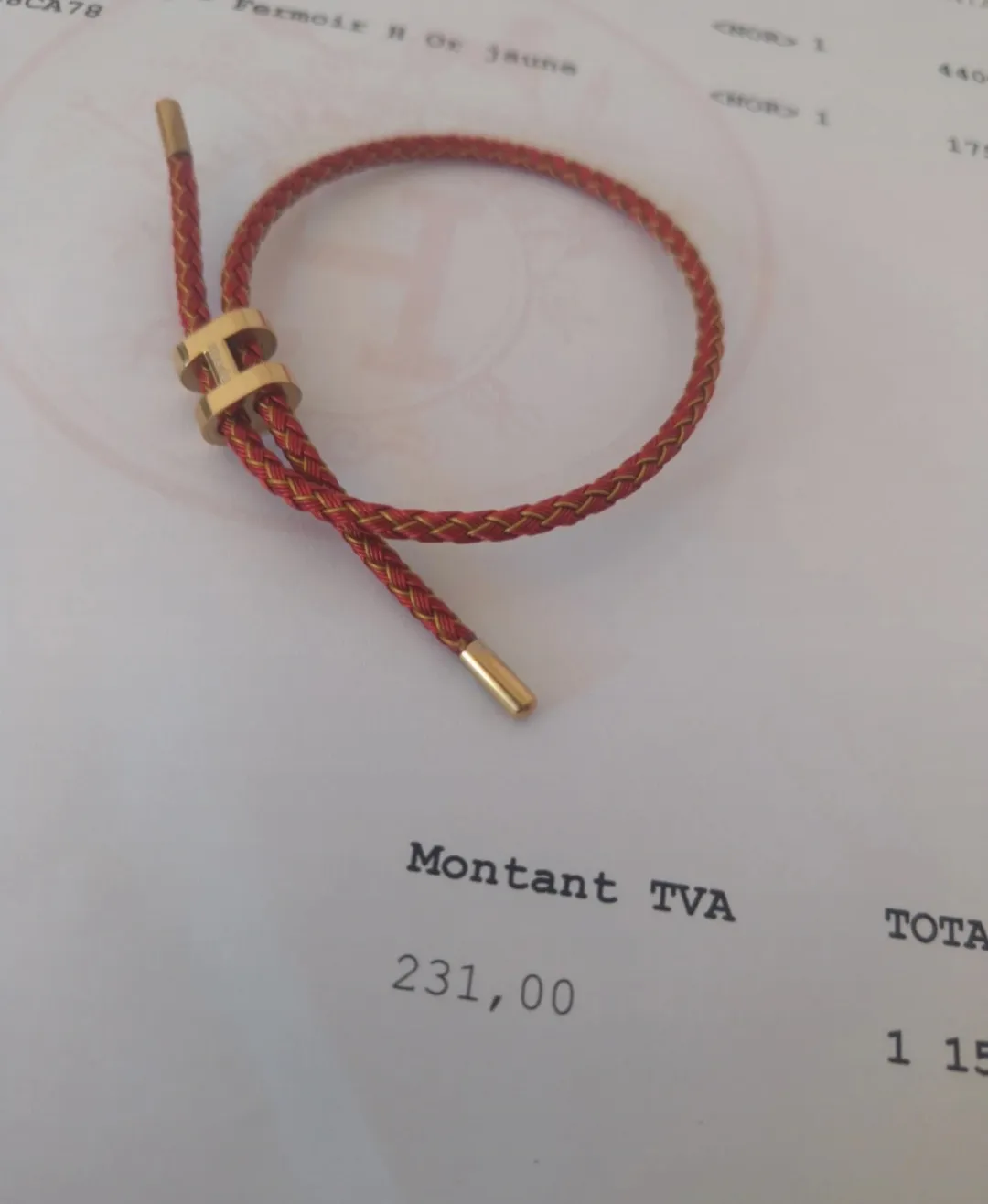 Bracelet Hermès Cuir tressé Or Rose 7