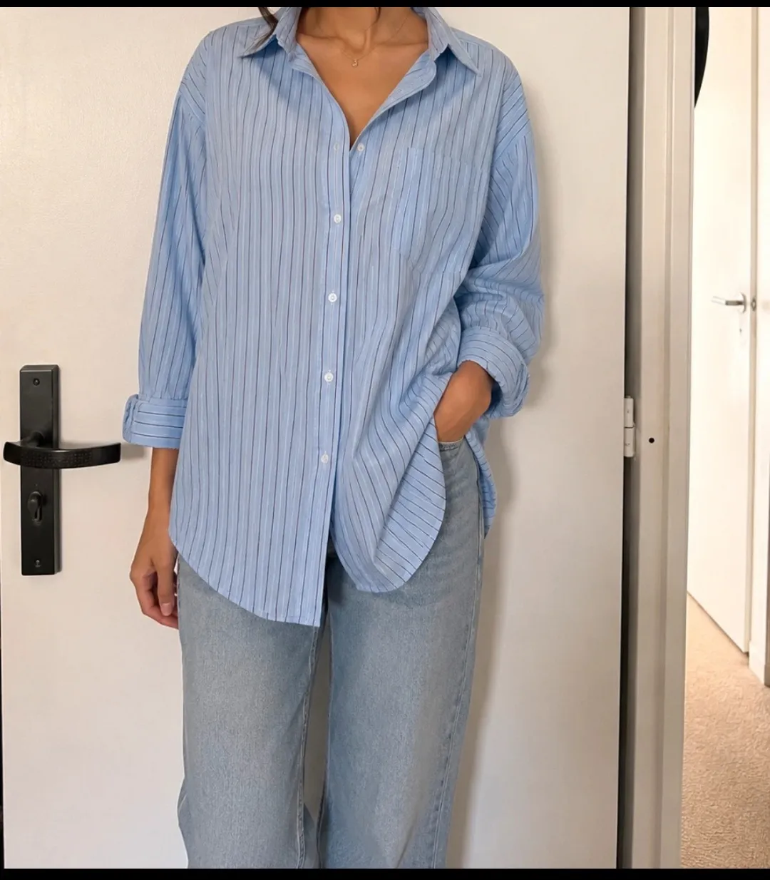 Chemise à rayures bleu ciel oversize
