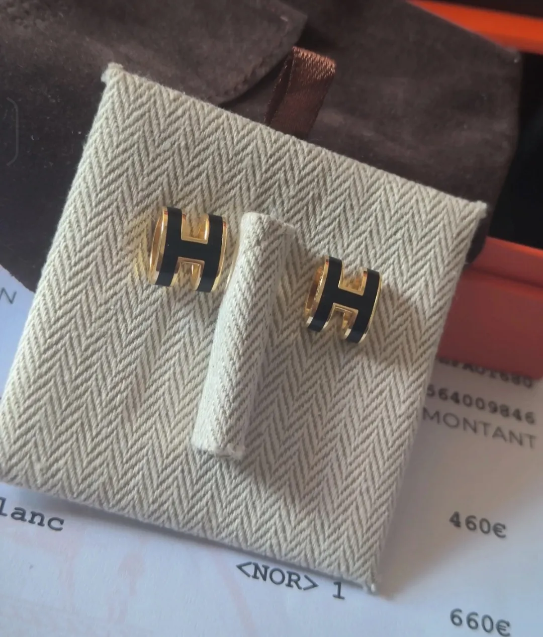 Boucles d'oreilles Hermès H dorées Pop H