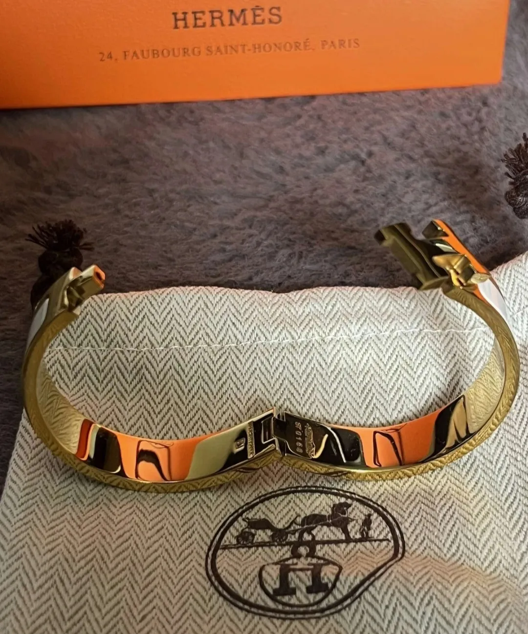 Bracelet Hermès Clic H émail blanc orange 4