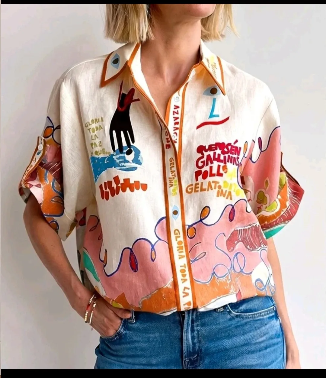 Chemise vintage colorée motifs graphiques années 90