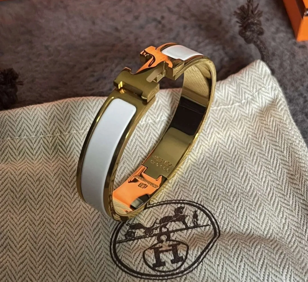 Bracelet Hermès Clic H émail blanc orange 5