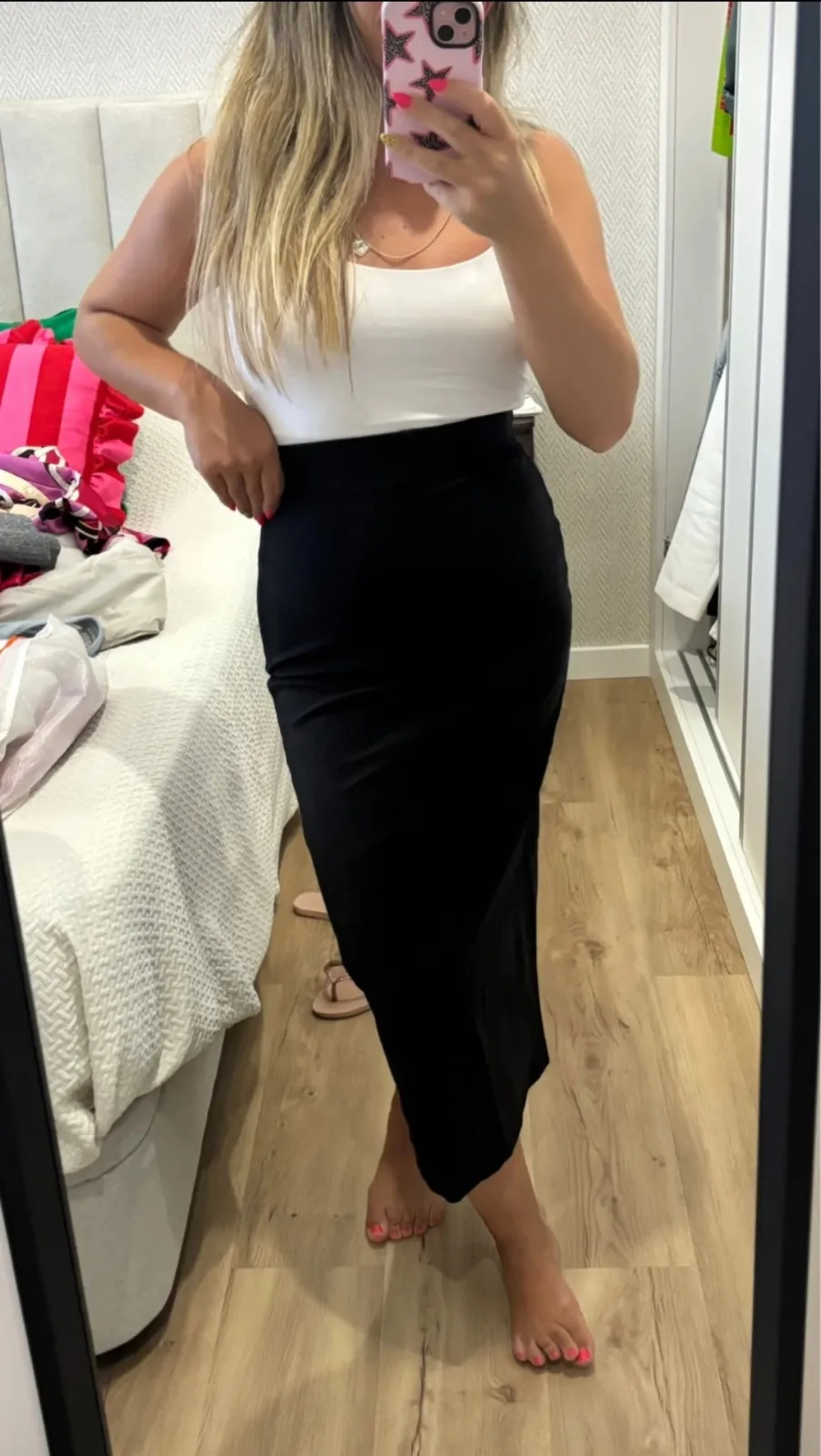 Black Midi Skirt Stretchy Casual
