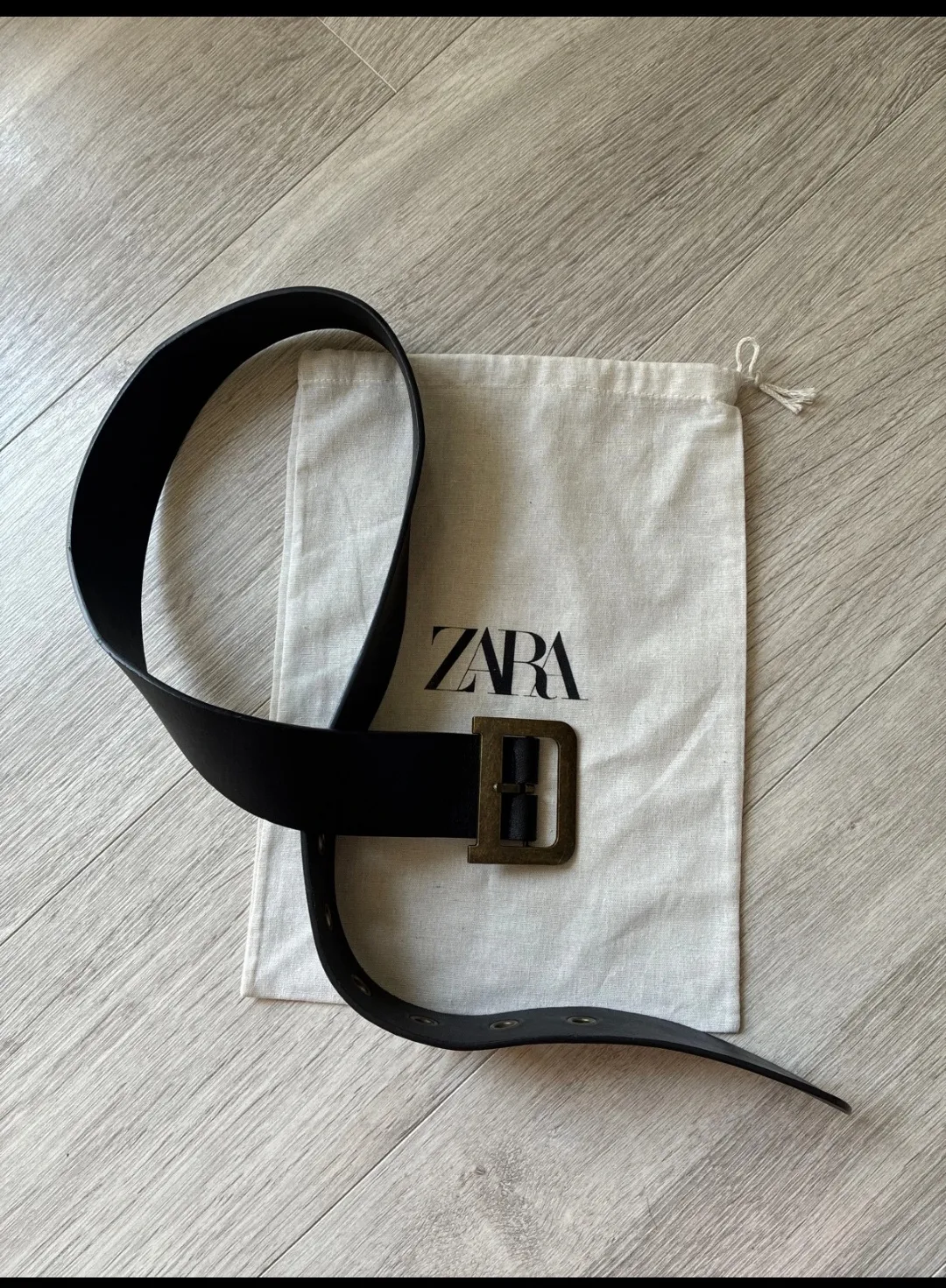 Zara Black Canvas Belt Gold Buckle