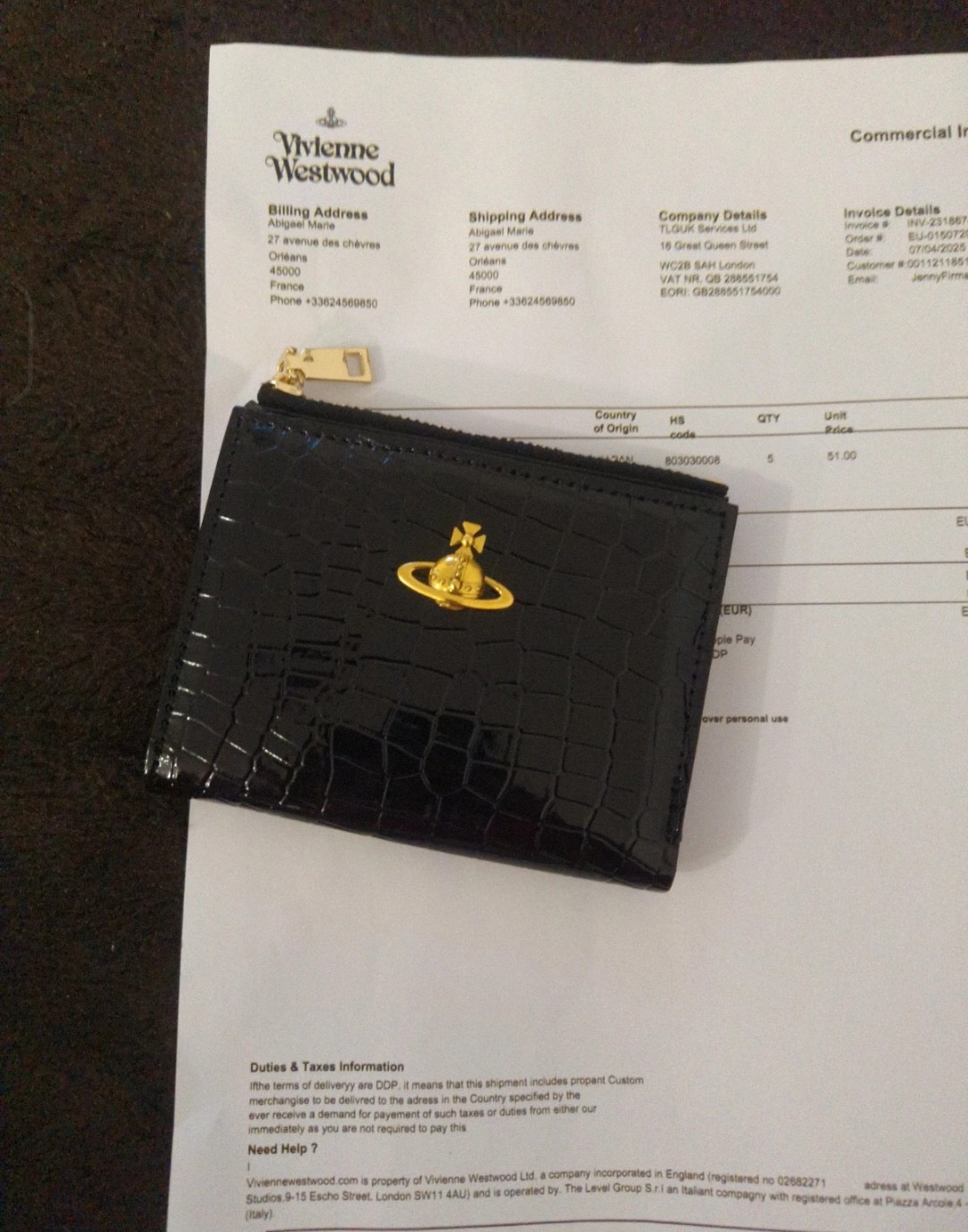 Portefeuille Vivienne Westwood noir croc