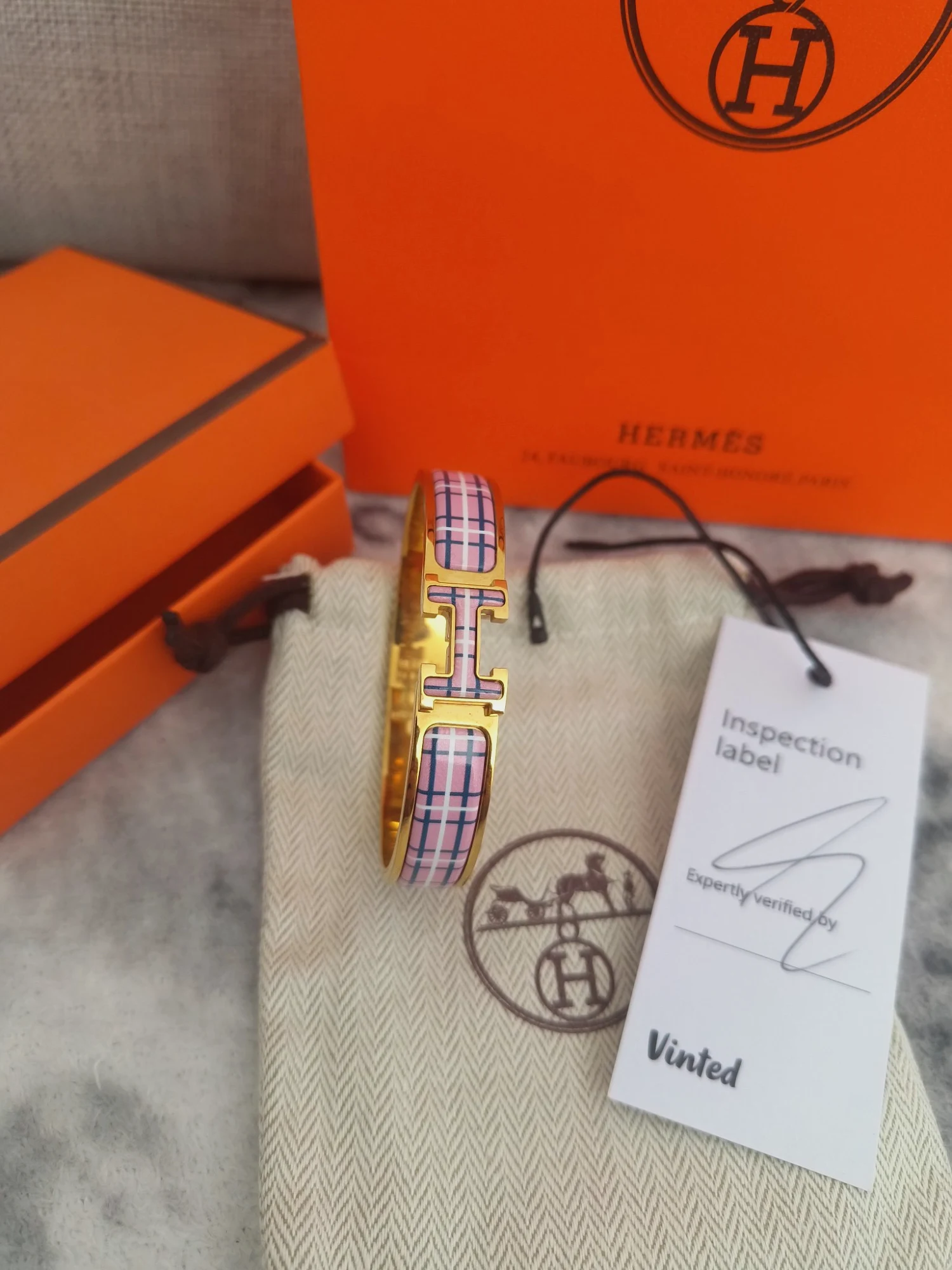 Bracelet Hermès Clic H émaillé motif carreaux