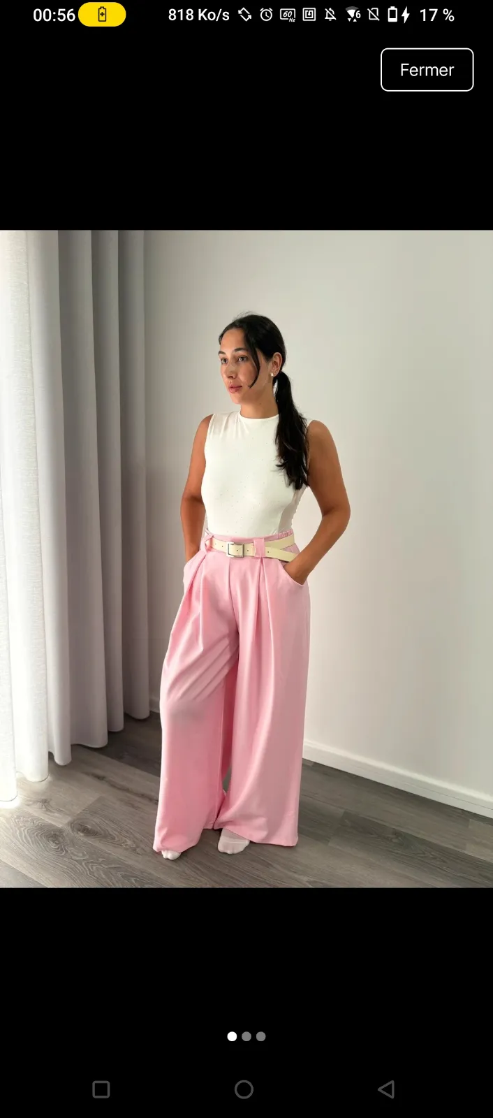 Pink Wide-Leg Trousers with Belt 6