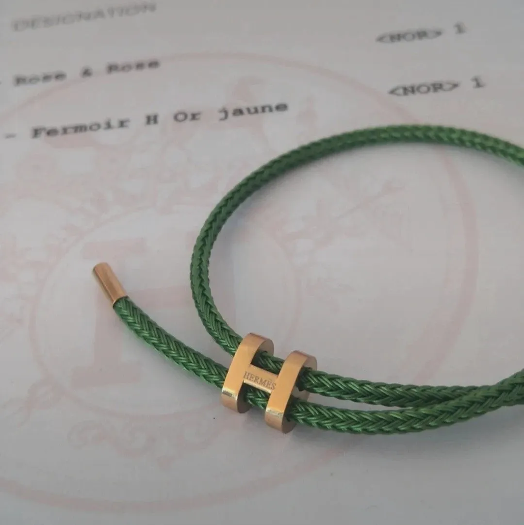 Bracelet Hermès en cordon tressé vert et fermoir H – Hermès – taille Taille unique 5